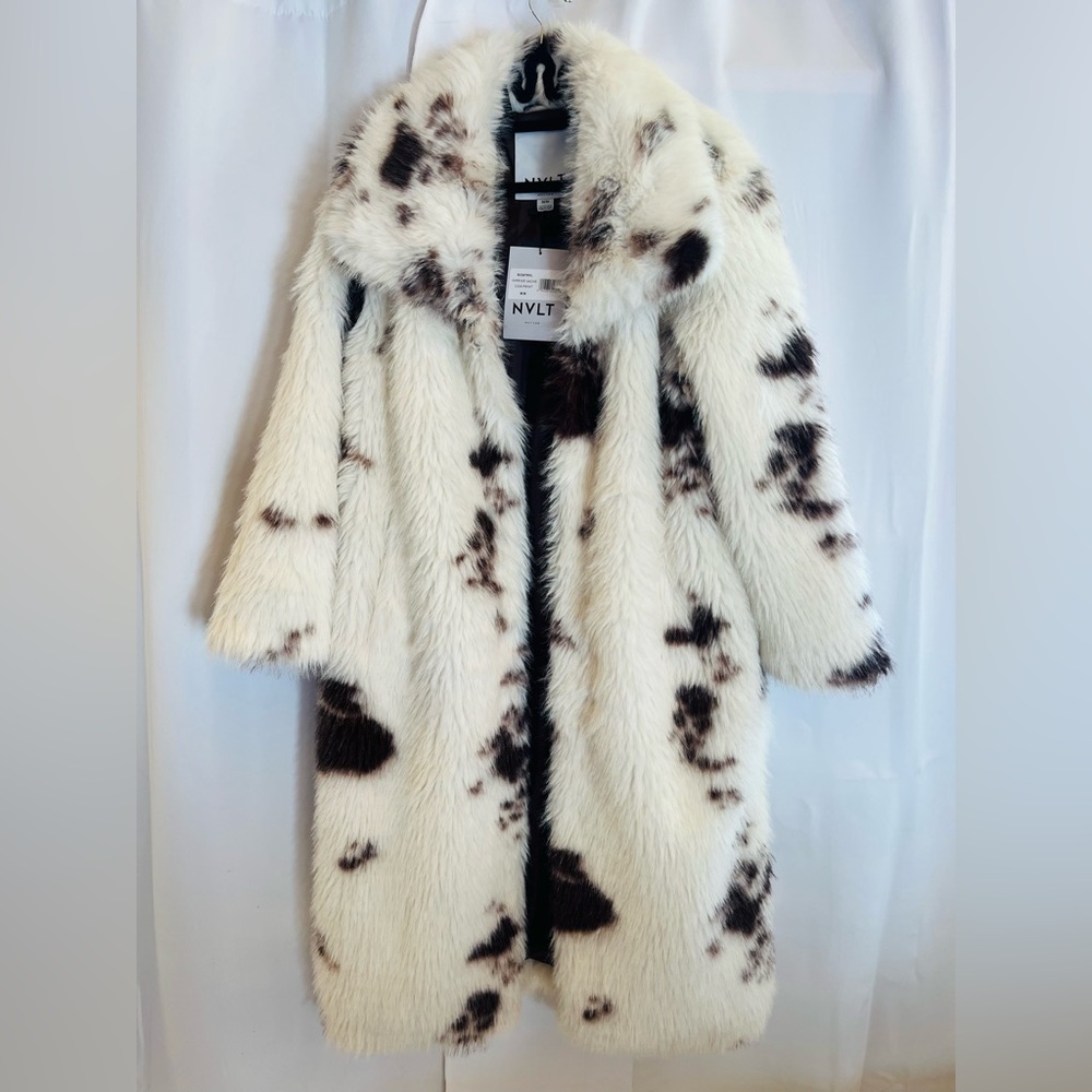 NVLT Faux Fur Cow Print Coat Jacket Women’s M Black White NWT MSRP $198 - Picture 11 of 12